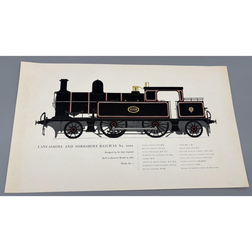 Lancashire & Yorkshire Railway No 1008 Railroad Train Art Print Lithograph 10x17